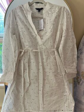NWT Banana Republic Factory White Eyelet Shirt Dress